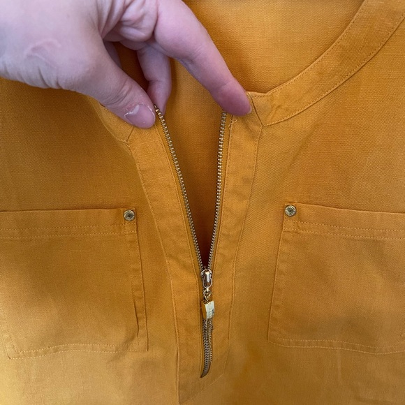 Ellen Tracy | Size Large | Mustard Yellow Linen Blouse | - Picture 4 of 7